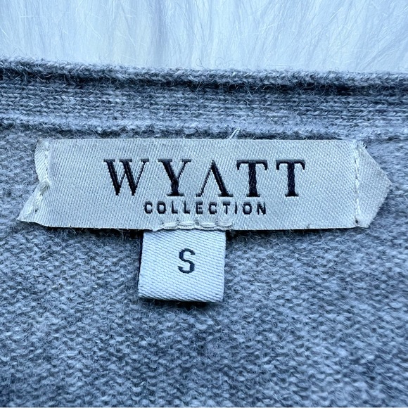 WYATT Collection 100% Cashmere Knit Sweater Sz S Asymmetrical Hem V Neck Grey - Picture 3 of 17